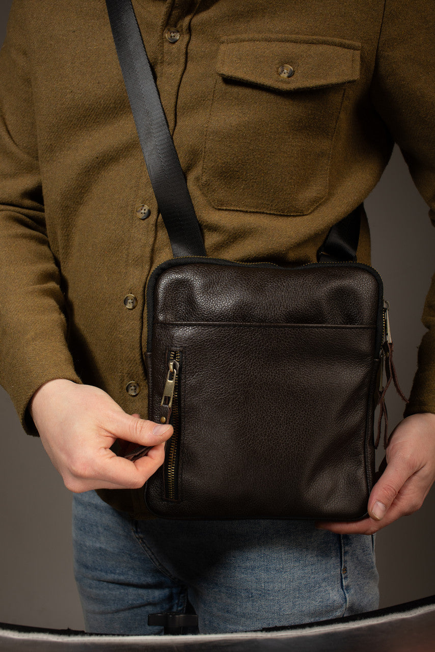 Handmade Genuine Leather Mens Messenger Bag Brown Gift for Him