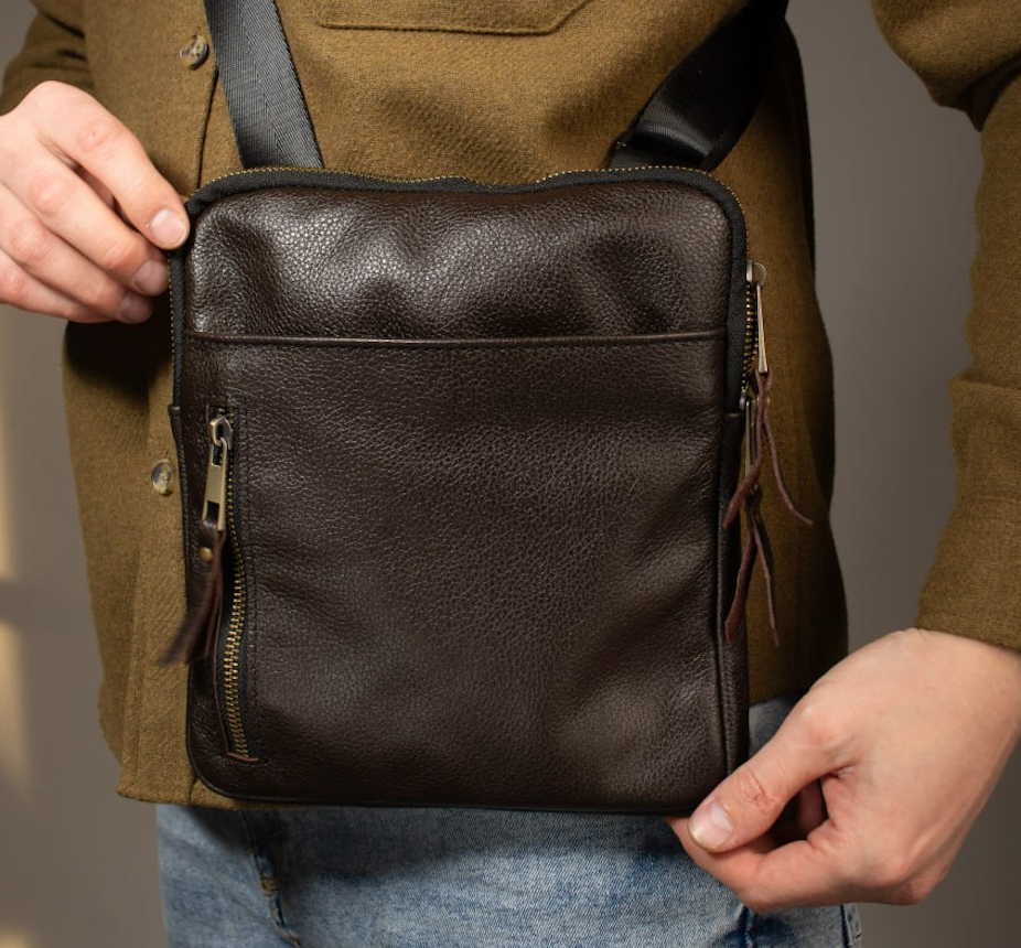 Handmade Genuine Leather Mens Messenger Bag Brown Gift for Him