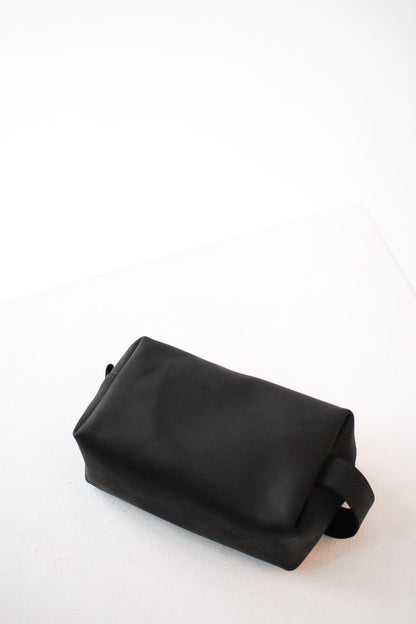 Handmade Mens Genuine Leather Toiletry Bag Black Dopp Kit Gift for Him