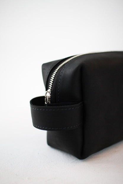 Handmade Mens Leather Dopp Kit Black Travel Toiletry Bag Gift for Him
