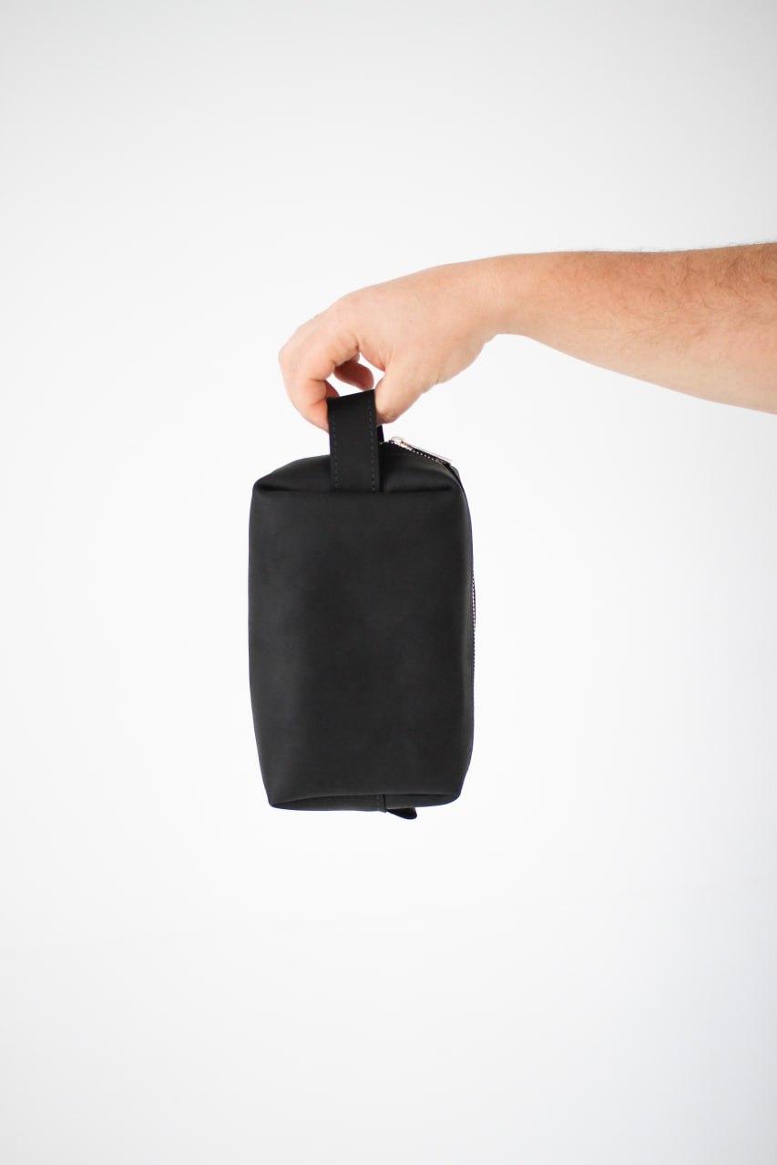 Handmade Mens Leather Dopp Kit Black Travel Toiletry Bag
