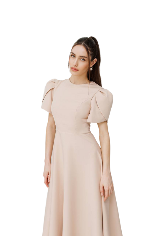 Elegant Diagonal Crepe Dress for Women with Puff Sleeves