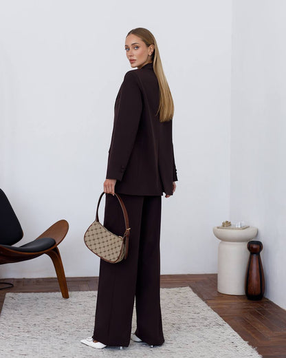 Womens Double Suit Premium Diagonal Crepe Black Chocolate
