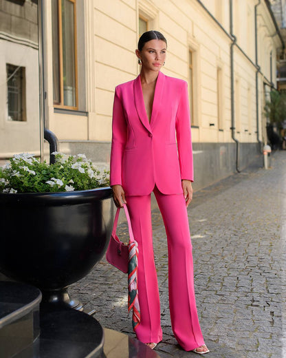 Womens Pink Suit with Lined Blazer and Flared Pants
