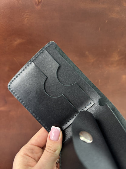 Handmade Classic Genuine Leather Wallet Black Crazy Horse Gift for Him