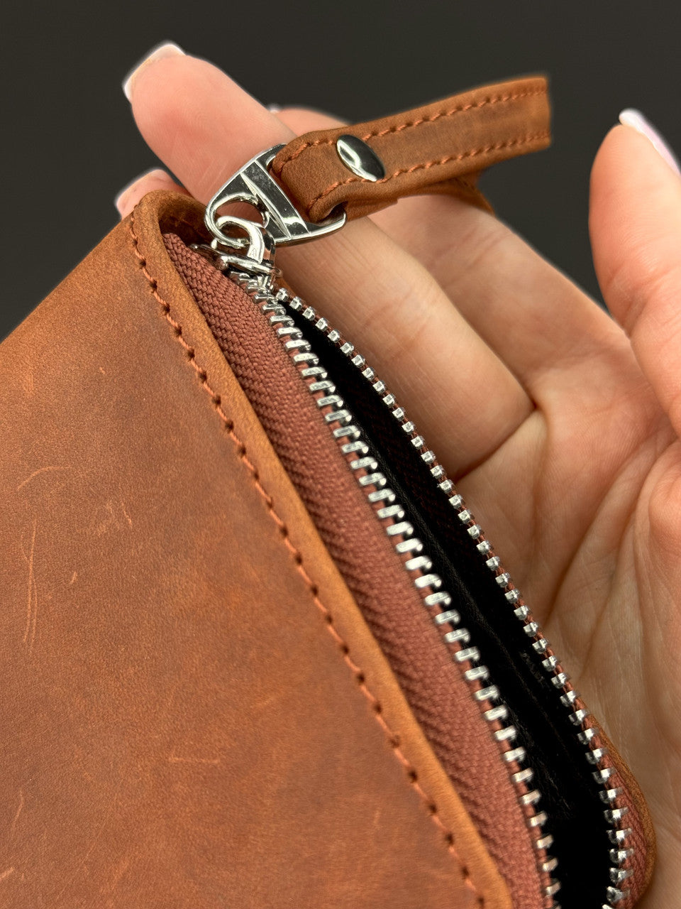 Handmade Genuine Crazy Horse Leather Clutch Wallet Light Brown Wristlet Gift for Him