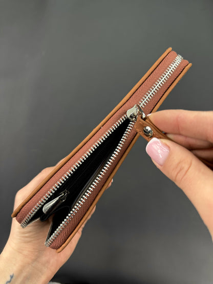 Handmade Genuine Crazy Horse Leather Clutch Wallet Light Brown Wristlet Gift for Him