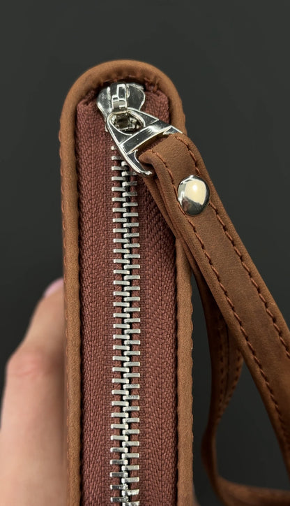 Handmade Genuine Crazy Horse Leather Clutch Wallet Light Brown Wristlet Gift for Him