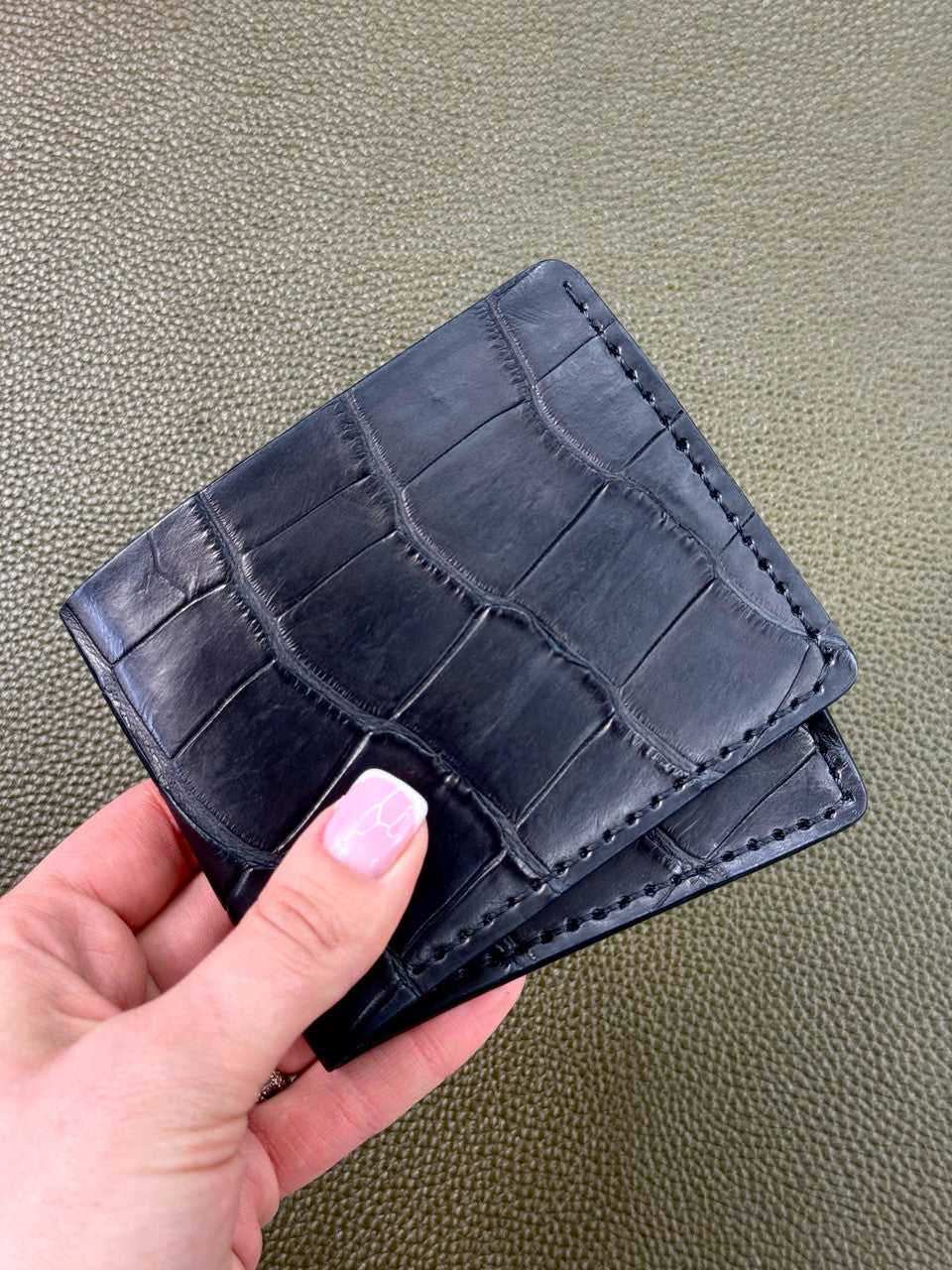 Handmade Mens Bifold Wallet Genuine Crocodile Leather Black