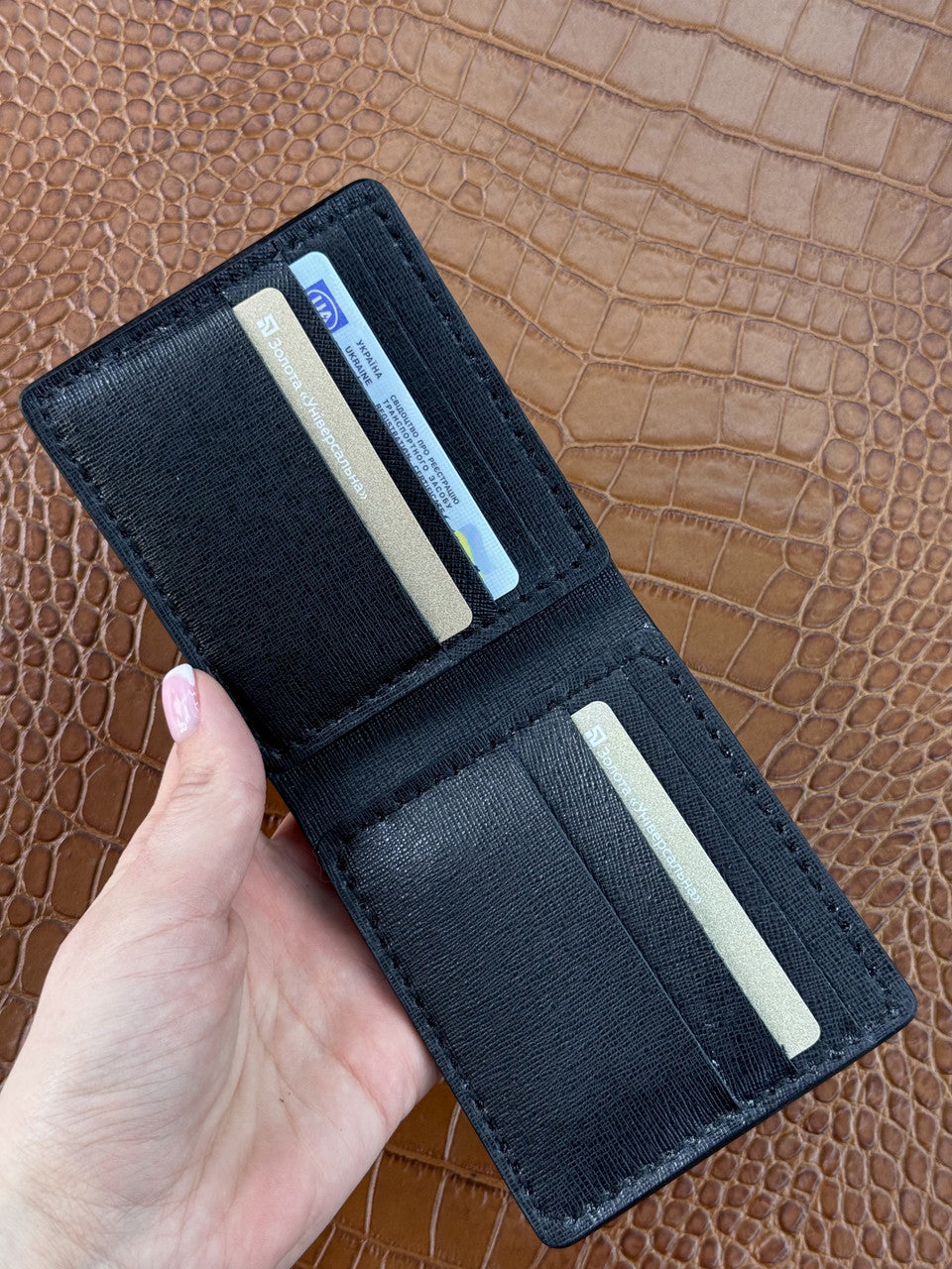 Handmade Mens Bifold Wallet Black Saffiano Leather Gift for Him