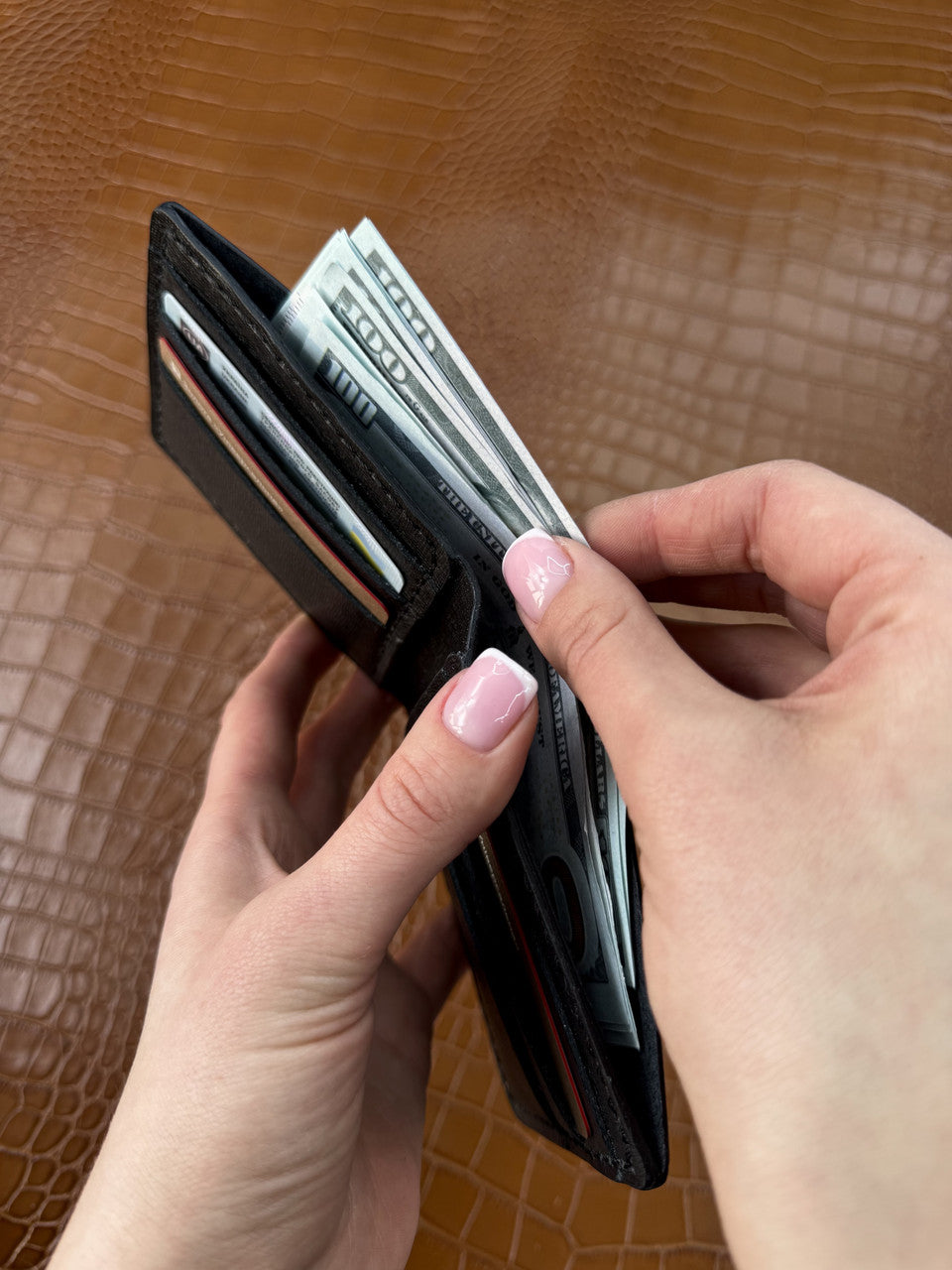 Handmade Mens Bifold Wallet Black Saffiano Leather Gift for Him