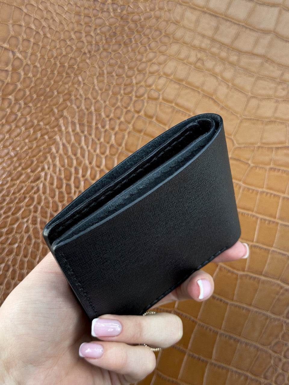 Handmade Mens Bifold Wallet Black Saffiano Leather Gift for Him