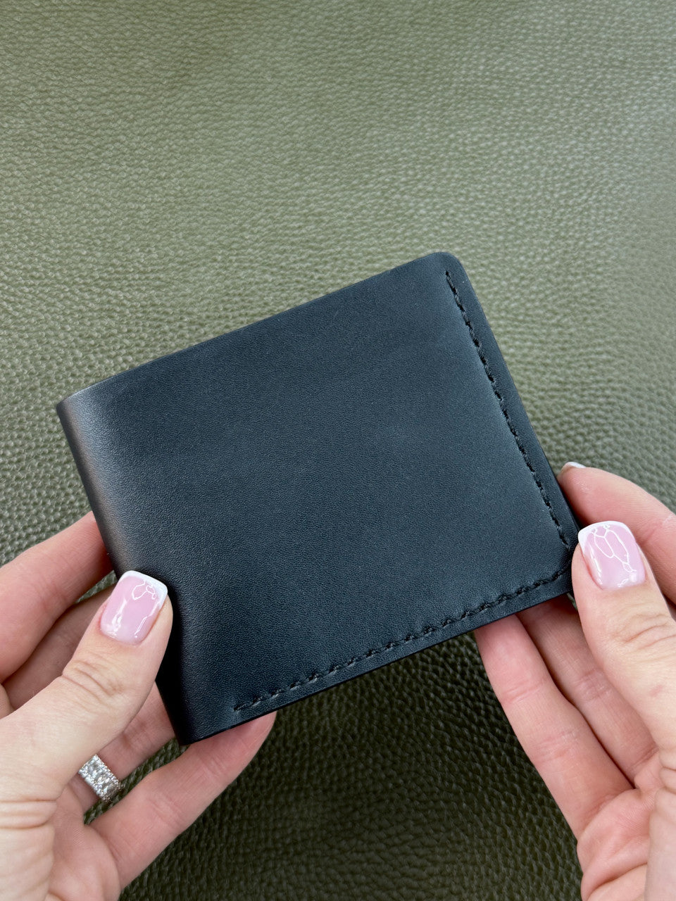 Handmade Mens Bifold Wallet Genuine Sandal Leather Black