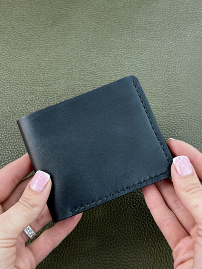 Handmade Mens Bifold Wallet Genuine Sandal Leather Black