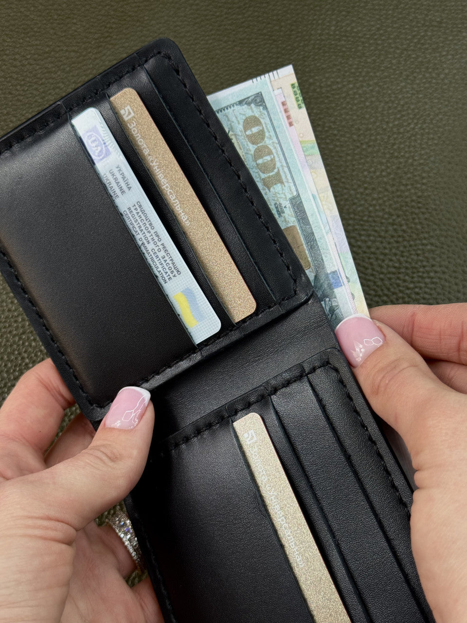 Handmade Mens Bifold Wallet Genuine Sandal Leather Black Gift for Him