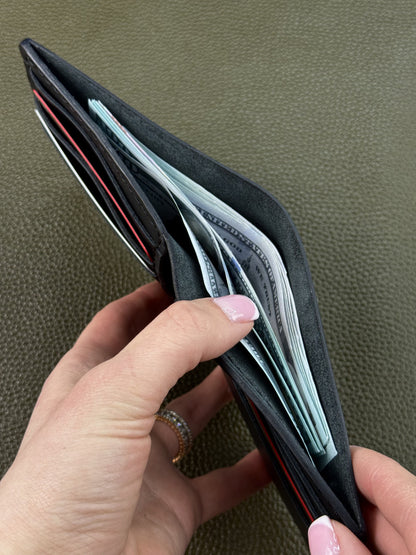 Handmade Mens Bifold Wallet Genuine Sandal Leather Black Gift for Him