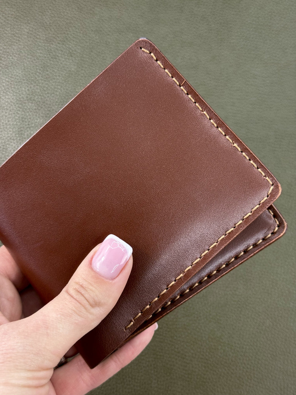 Handmade Mens Bifold Wallet Genuine Leather Sandal Brown
