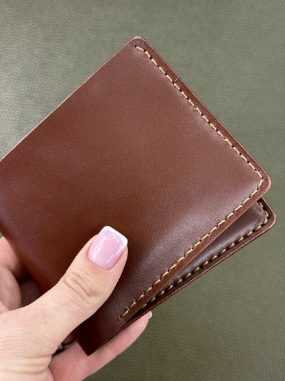 Handmade Mens Bifold Wallet Genuine Leather Sandal Brown