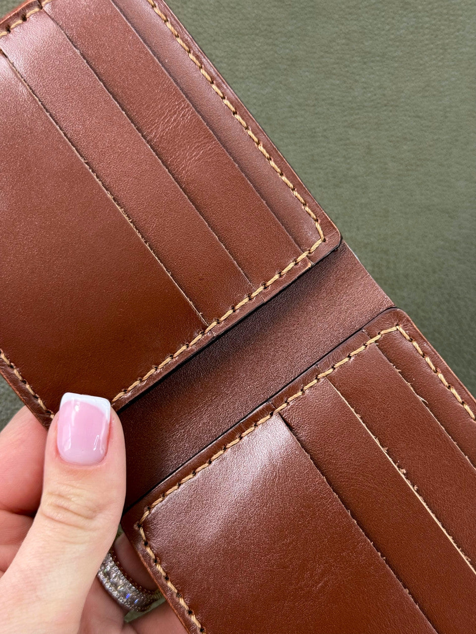 Handmade Mens Bifold Wallet Genuine Leather Sandal Brown Gift for Him