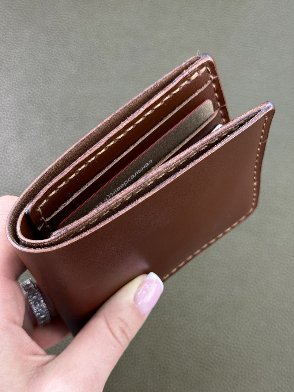 Handmade Mens Bifold Wallet Genuine Leather Sandal Brown Gift for Him