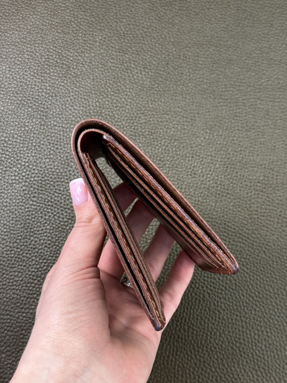 Handmade Mens Bifold Wallet Genuine Leather Sandal Brown Gift for Him