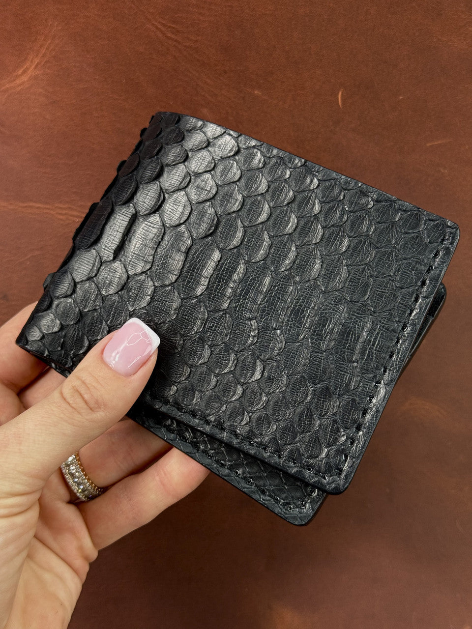 Handmade Mens Bifold Wallet Genuine Python Leather Black