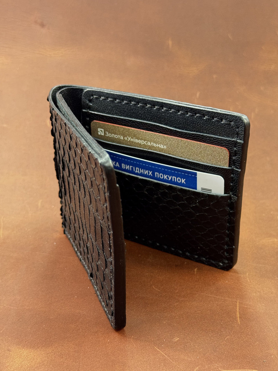 Handmade Mens Bifold Wallet Genuine Python Leather Black Gift for Him