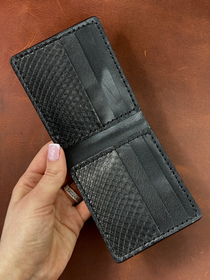 Handmade Mens Bifold Wallet Genuine Python Leather Black Gift for Him