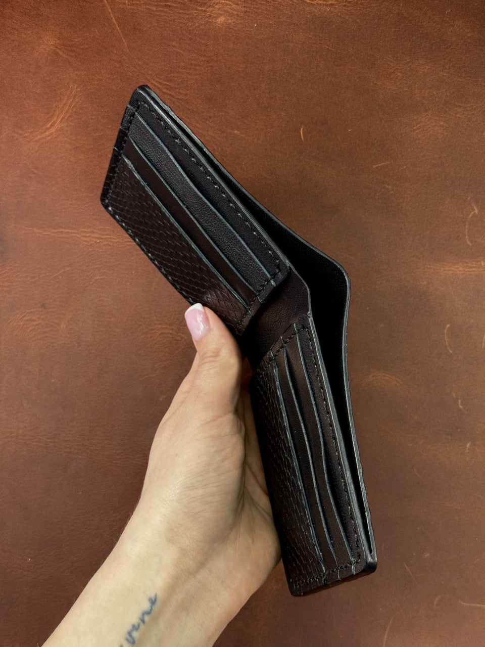 Handmade Mens Bifold Wallet Genuine Python Leather Black Gift for Him