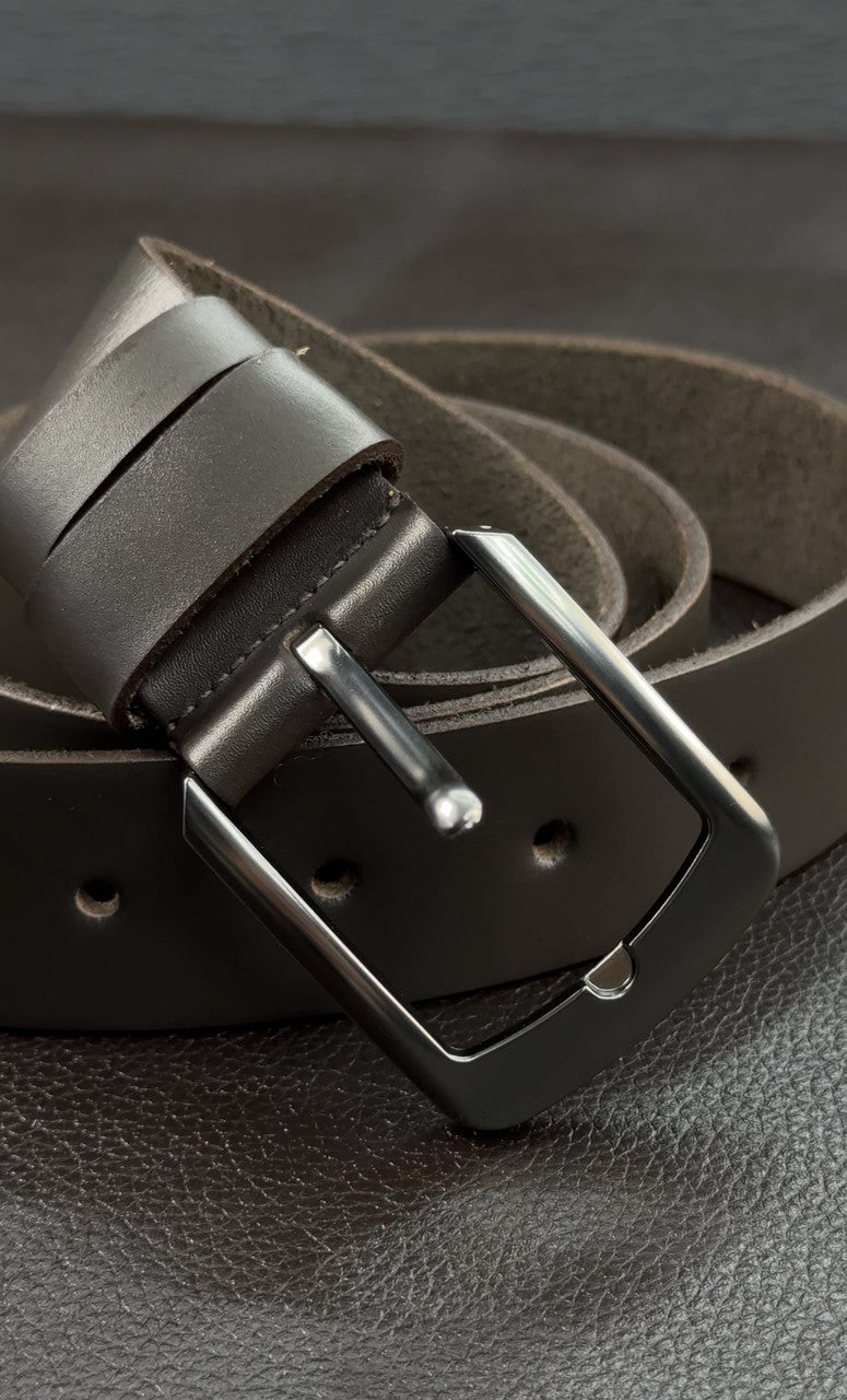 Handmade Mens Brown Genuine Leather Belt with Nickel Buckle