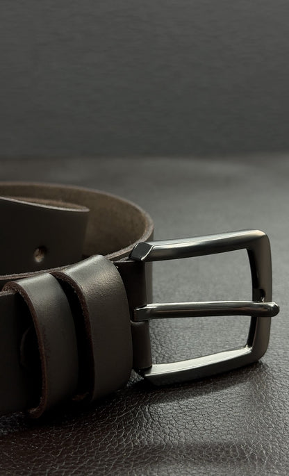 Handmade Mens Brown Genuine Leather Belt with Nickel Buckle Gift for Him