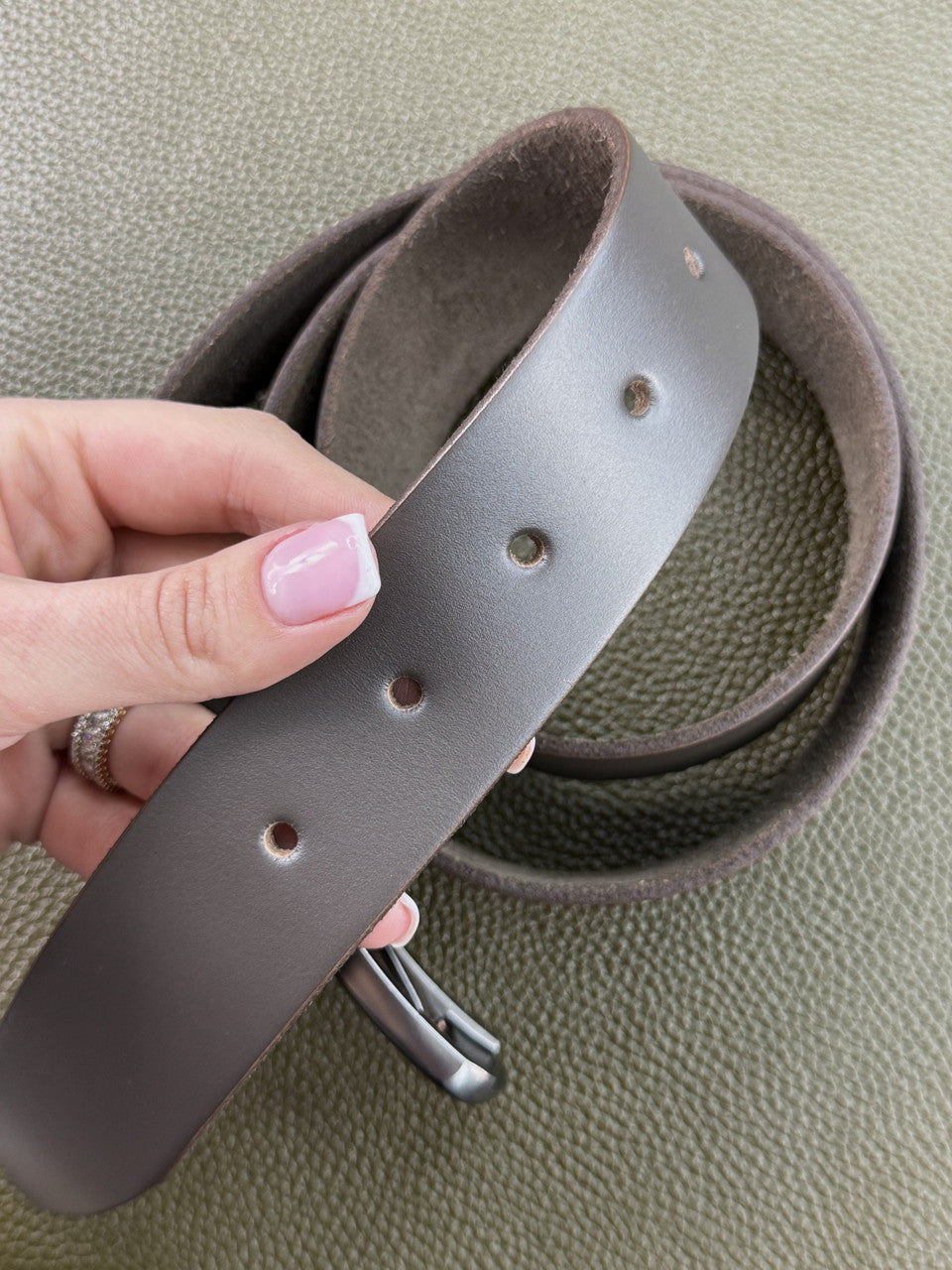 Handmade Mens Brown Genuine Leather Belt with Nickel Buckle Gift for Him