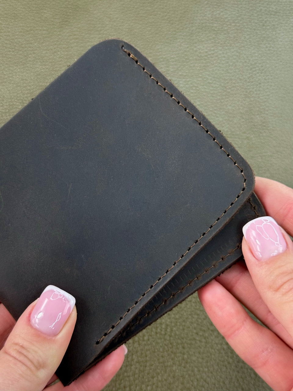 Handmade Mens Bifold Wallet Genuine Crazy Horse Leather Dark Brown Gift for Him
