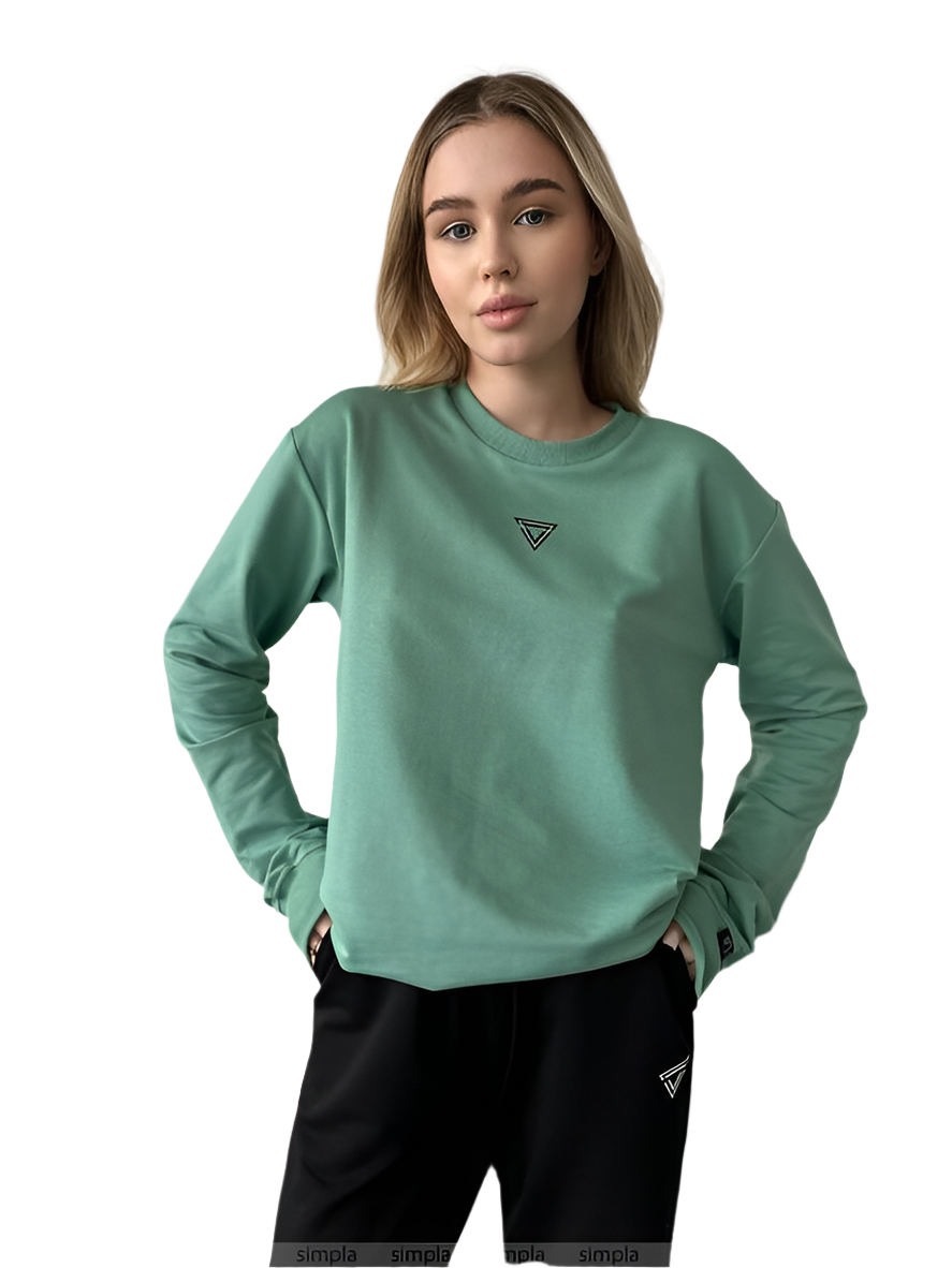 Stylish Green Men's Sweatshirt with Ribbed Cuffs and Neckline