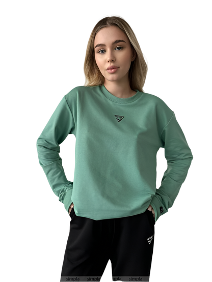 Stylish Green Men's Sweatshirt with Ribbed Cuffs and Neckline