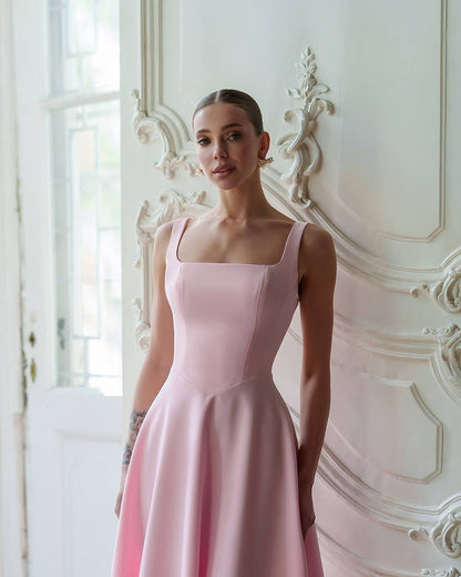Elegant Pink Midi Dress in Premium Crepe Fabric