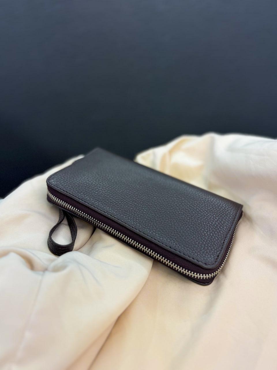 Handmade Mens Brown Grain Leather Clutch Wallet Gift For Him Zip Around Wristlet