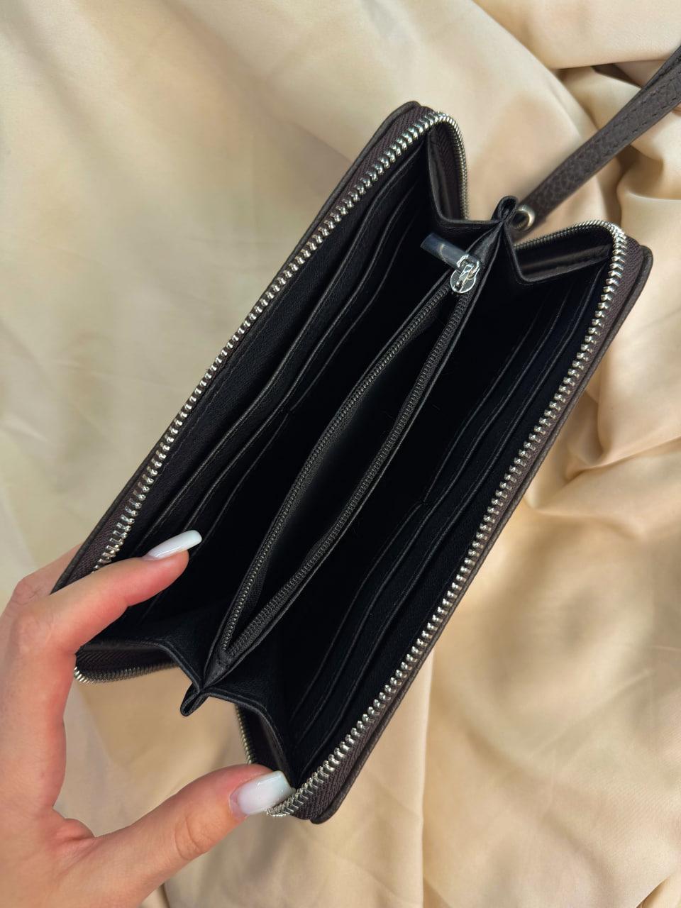 Handmade Black Grain Leather Mens Clutch Wallet Wristlet Gift for Him