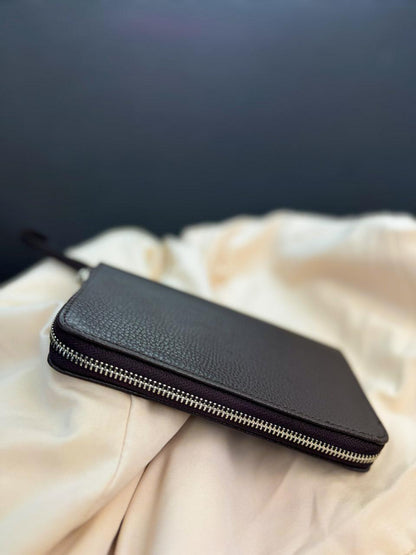 Handmade Black Grain Leather Mens Clutch Wallet Wristlet Gift for Him
