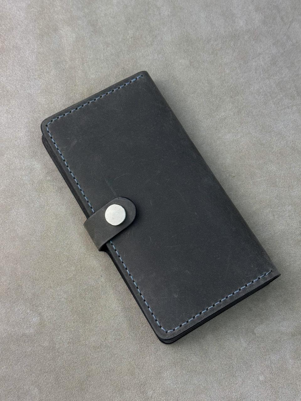 Handmade Mens Wallet Crazy Horse Leather Gray Long Wallet With Zipper Coin Pocket