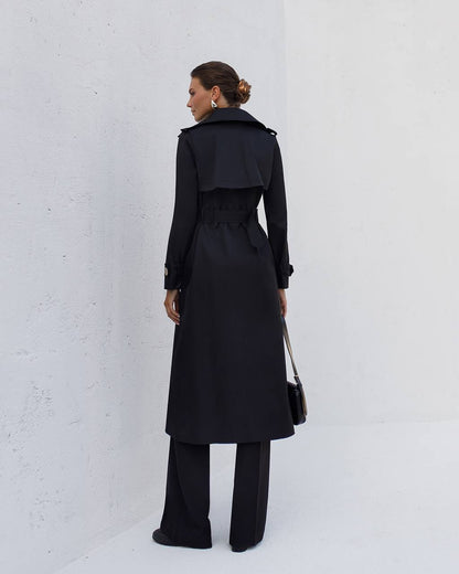 Stylish Black Trench Coat for Women with Belt and Pockets