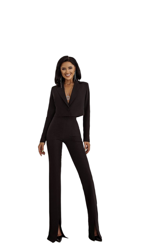 Womens Stylish Black Suit Jacket with Lining Diagonal Crepe Fabric