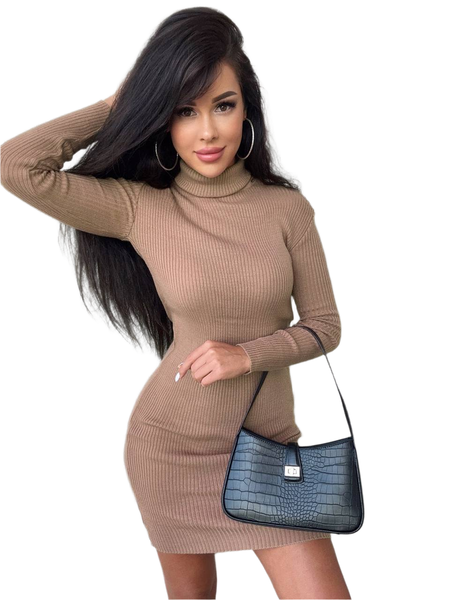 Lara Womens Ribbed Knit Stretch Dress Long Sleeve Turtleneck