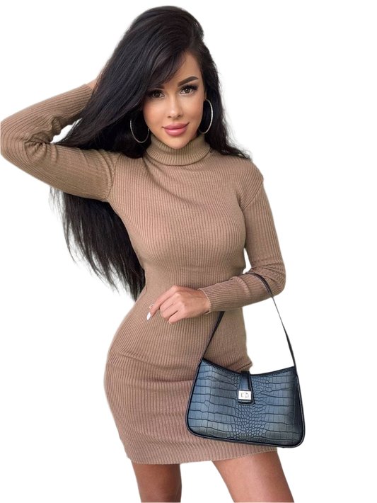 Lara Womens Ribbed Knit Stretch Dress Long Sleeve Turtleneck