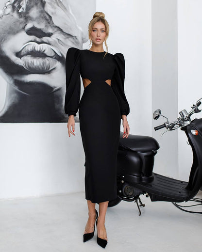 Elegant Women's Midi Dress Premium Suit Diagonal Fabric