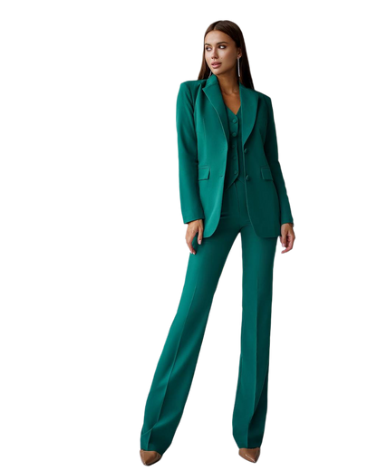 Womens Three-Piece Suit with Vest in Green Diagonal Suit Crepe Fabric