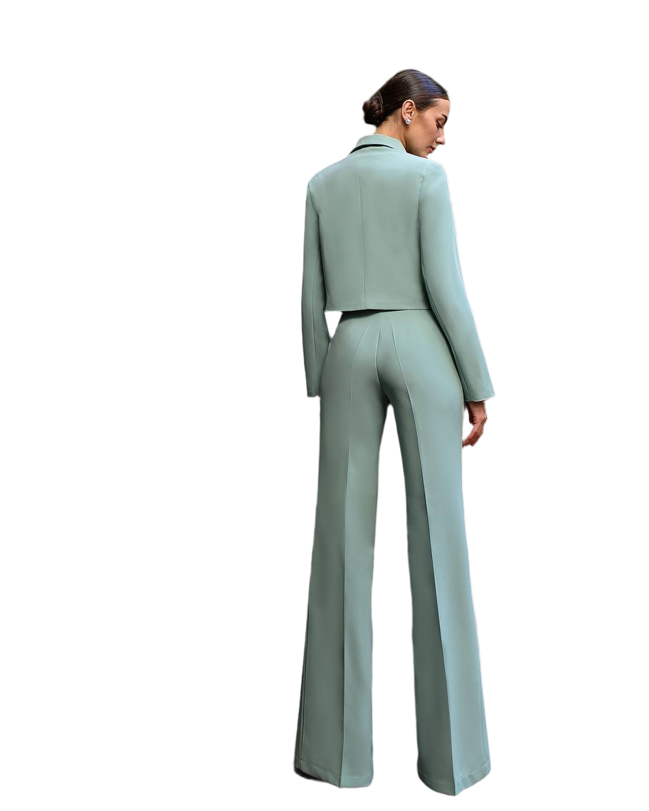 Womens Cropped Jacket Suit With High Waist Slit Trousers