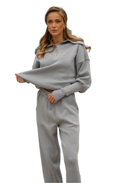 Lux Women's Grey Two-Piece Sweater and Pants Suit Merino Wool Blend