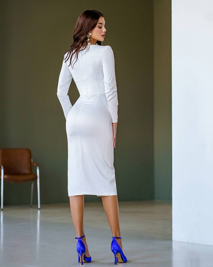 Elegant Women Midi Dress in Dense Mango Satin