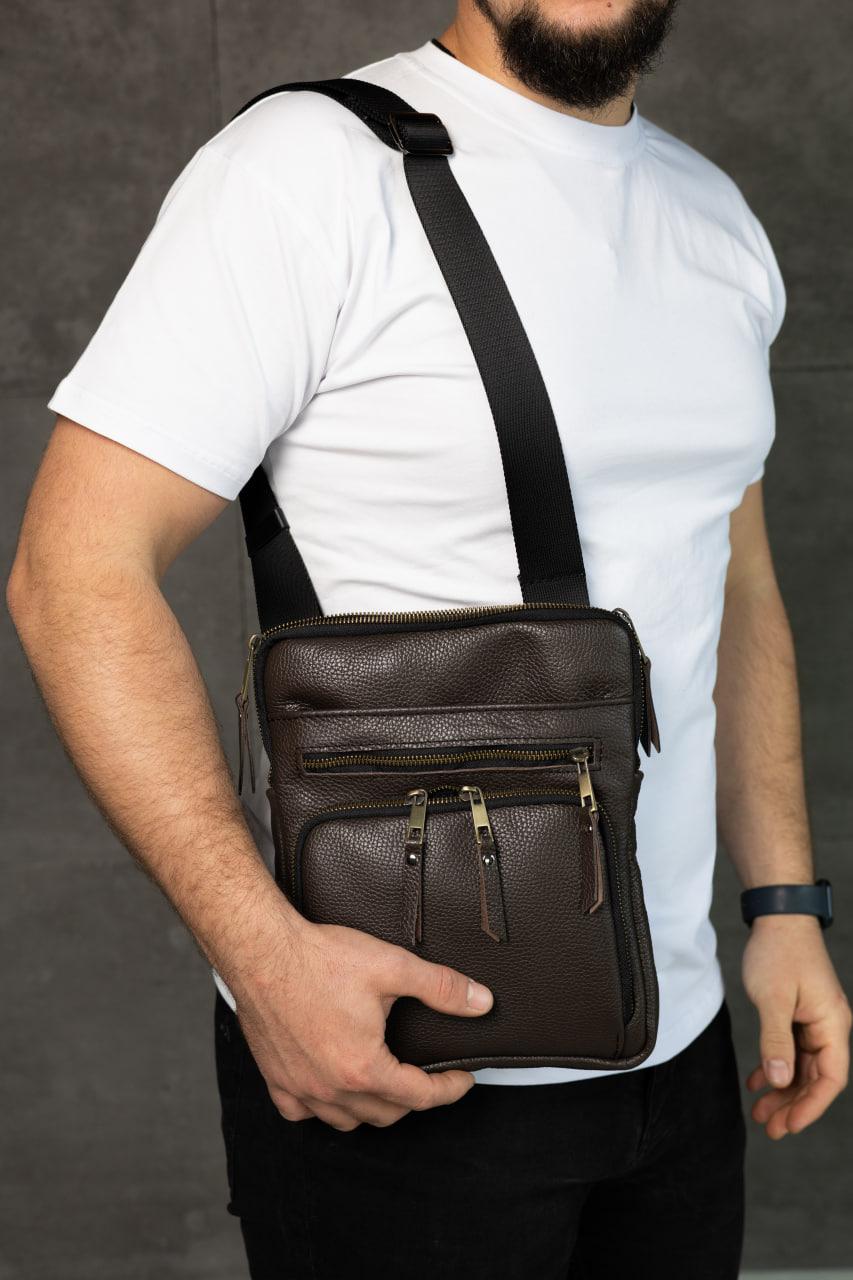 Handmade Mens Brown Leather Shoulder Bag Gift for Him Messenger Crossbody